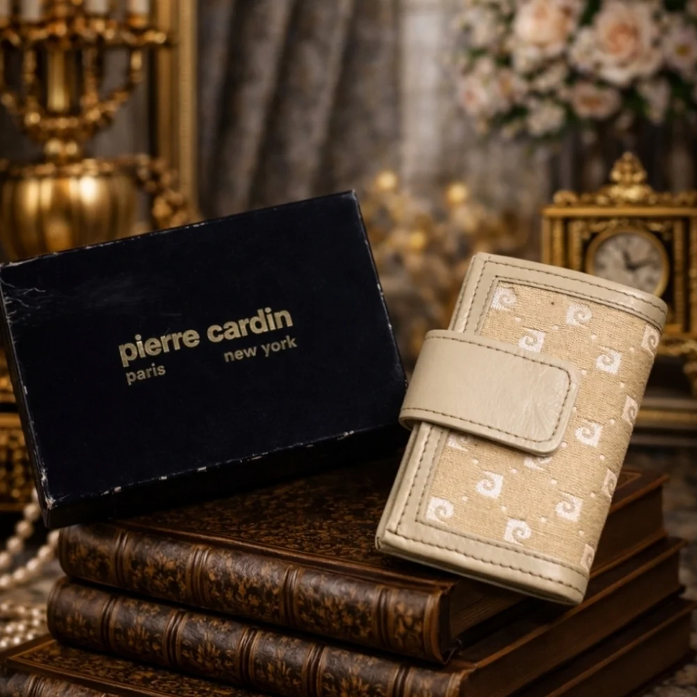 Pierre Cardin Vintage Key Holder Leather Canvas Monogram 6 Ring New in Box